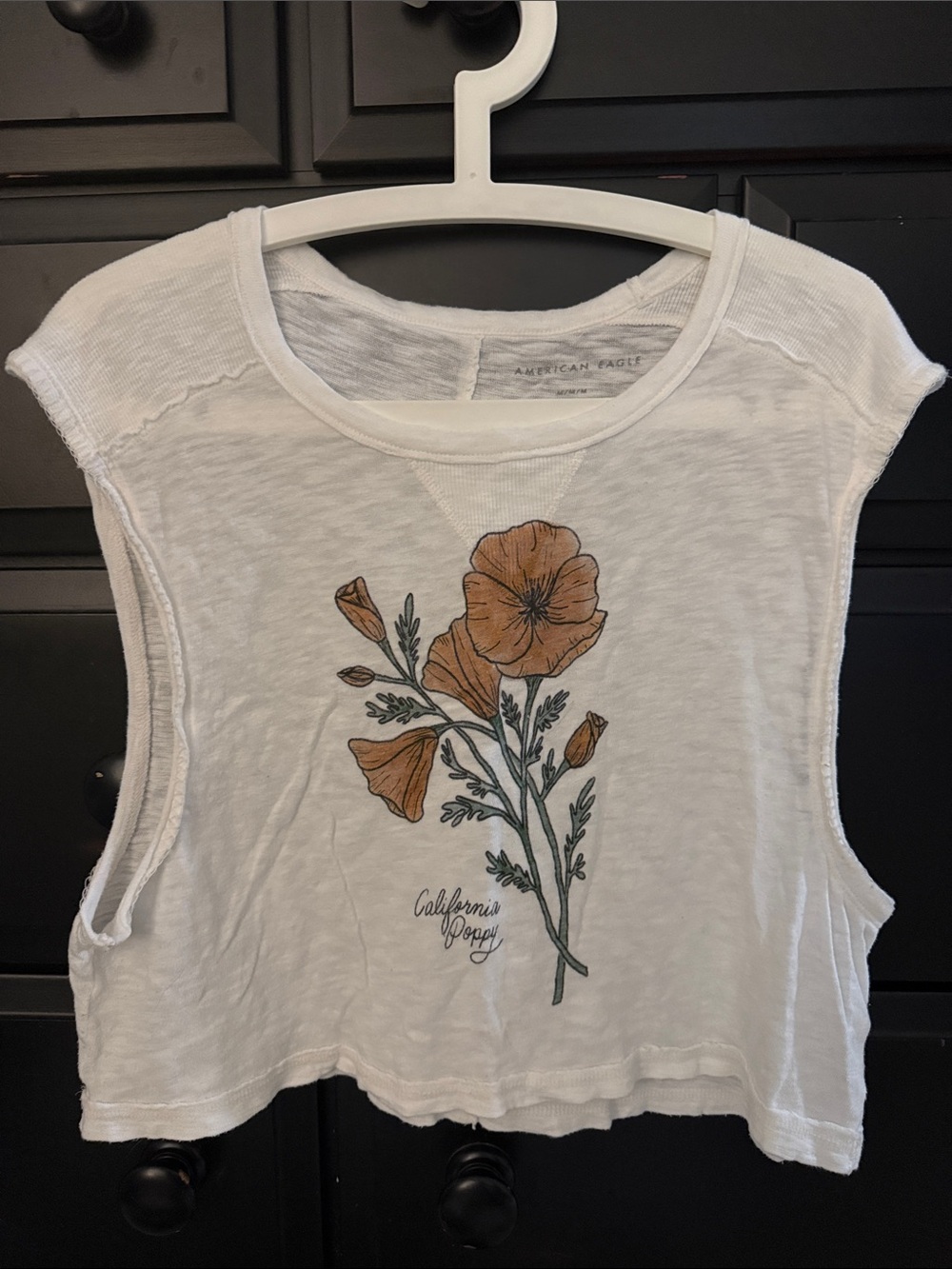 American Eagle Outfitters White Cropped Tank with Orange Floral Print